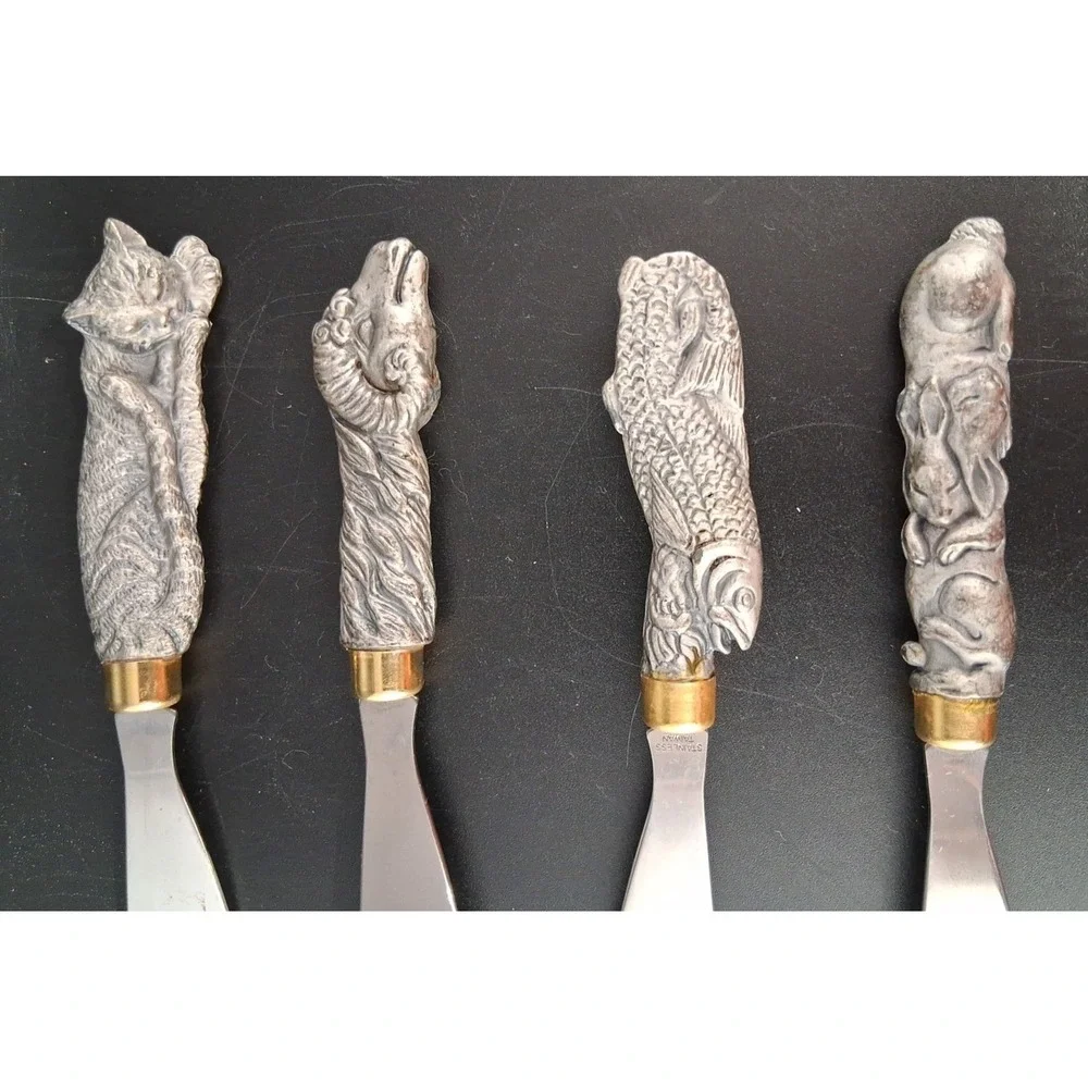 Pewter  Cat, Ram, Fish, Rabbit Stainless Steel Butter knives
